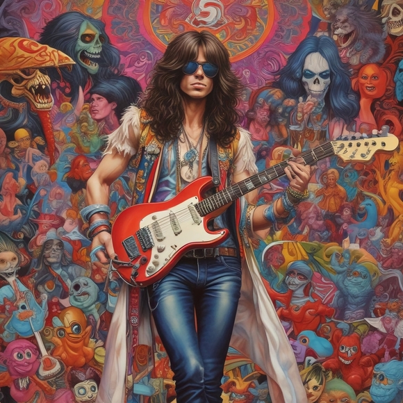 Vibrant Red Electric Guitar Art Print - Picture 1 of 1